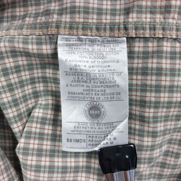 Carhartt Shirt Mens Medium Green Plaid Short Sleeve Button Up Casual Workwear - Picture 7 of 9